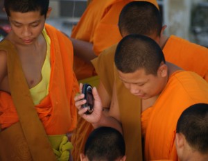 Monks with mobile phone