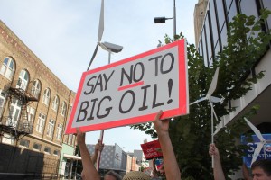 Protestor's Sign saying 'Say No to Big Oil!'