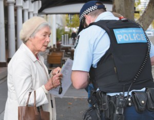 Participants in the weekly prayer vigils outside the ACT Health Centre in Civic were given a police warning on April 15. Credit: Matthew Biddle