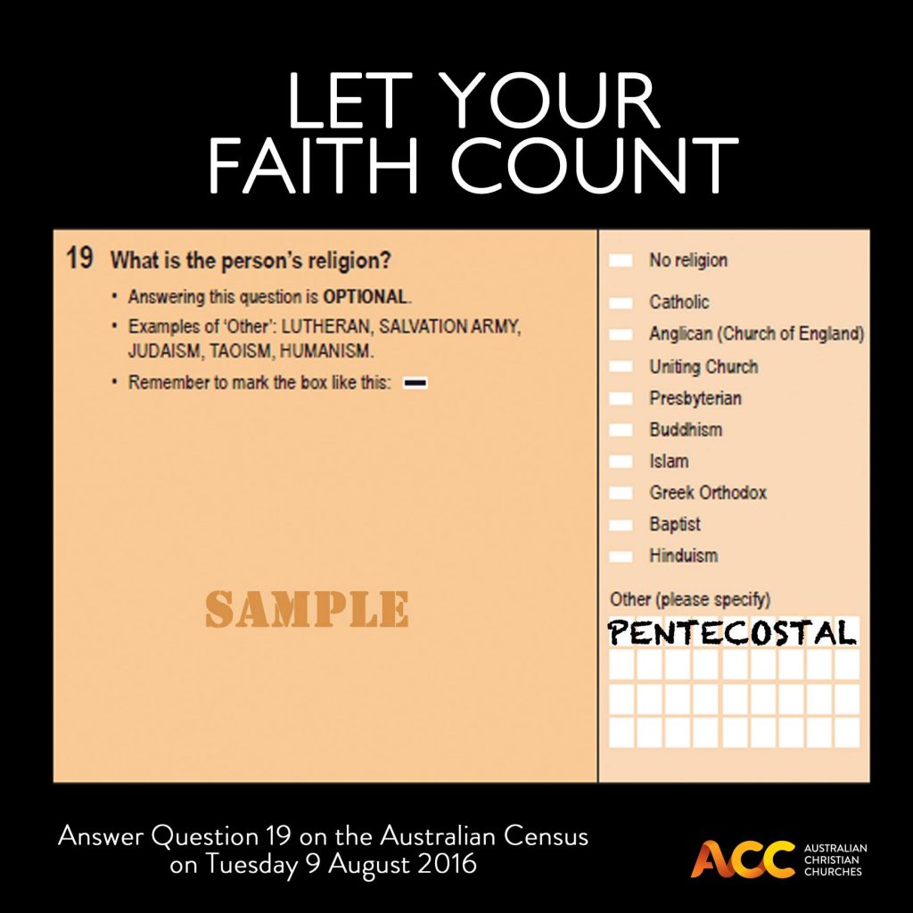 Facebook post by ACC encouraging church members to identify as "Pentecostal" in the census