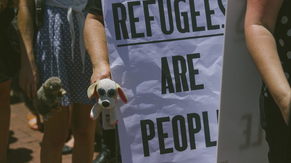 A protest in Perth "Refugees are people"