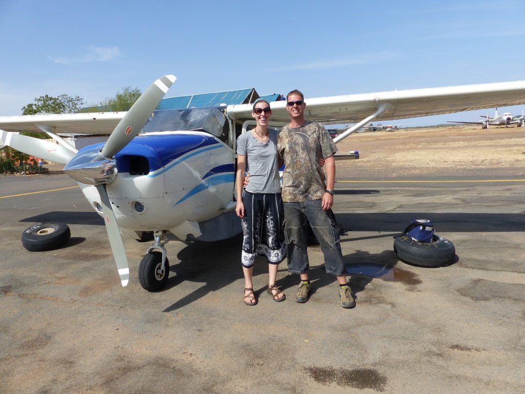 Rob and Tianne prepare to fly to the Didinga hills in South Sudan.