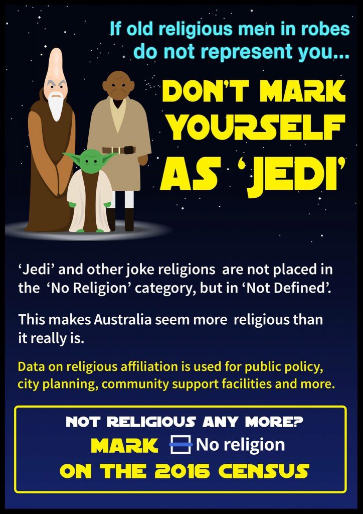Atheist Foundation of Australia campaign against identifying as "Jedi" in this year's census.