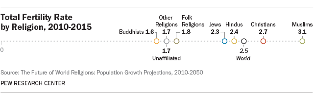 Total Fertility Rate by Religion, 2010-2015