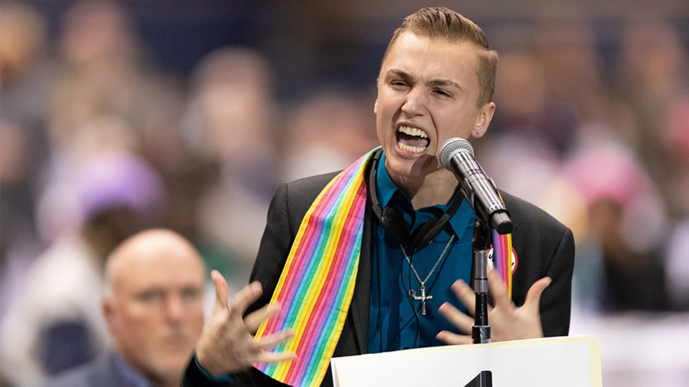 A young gay delegate J. J. Warren gave an impassioned speech at the UMC meeting
