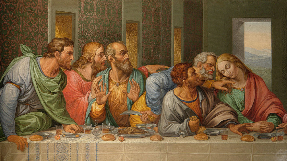A mosaic copy of detail in Da Vinci's Last Supper.