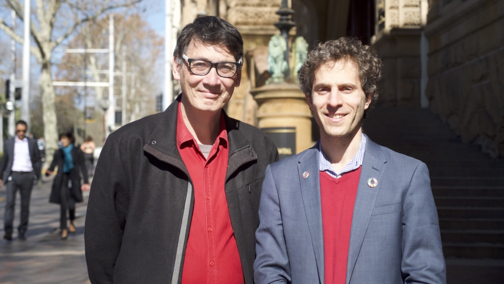 Eternity News Editor in Chief John Sandeman (left) and Aids Council of NSW President Justin Koonin (right). Sydney July 2019.