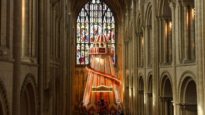 The helter skelter ride installed within Norwich Cathedral.