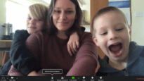 Rebecca Oakley and kids on Zoom