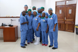 Andrew Browning with theatre team Kivulini Hospital Tanzania